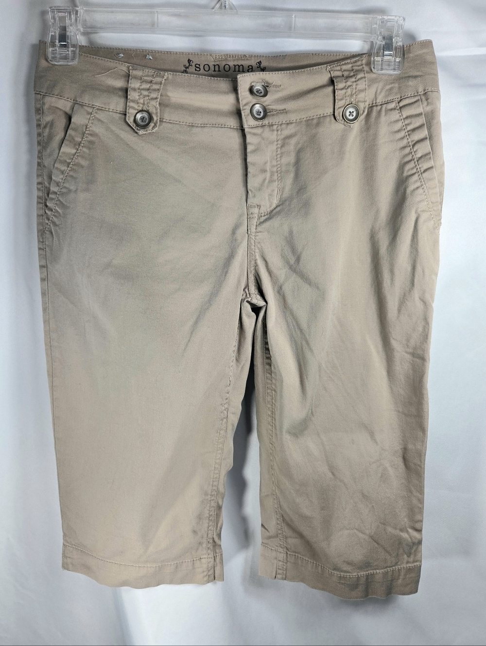 Sonoma Life + Style Tan Cotton Blend Long Modern Skimmer Shorts Petite Size 8P